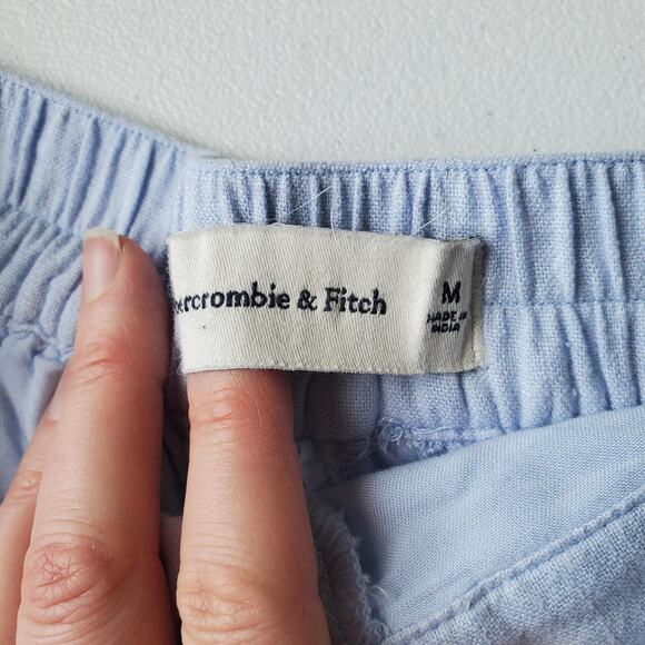 Abercrombie & Fitch Shorts Womens Medium Blue Linen Chino Elastic Waist Lined - Picture 3 of 8